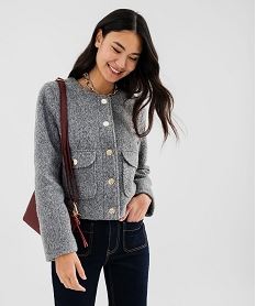 GEMO Veste courte en maille bouclée femme Gris