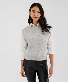 GEMO Pull sans manches chiné avec de la laine femme gris standard