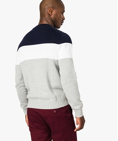 Pull Col Rond Tricolore Homme Blanc