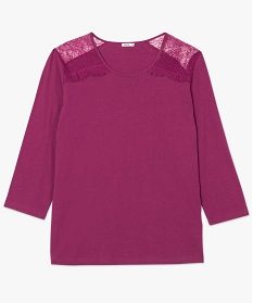 tee-shirt femme a manches longues et dentelle aux epaules violet tee shirts tops et debardeurs8916601_4