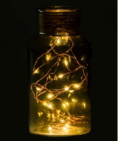 Guirlande LED pour bouteille à piles 20 microLED ambre sur fil métal argenté