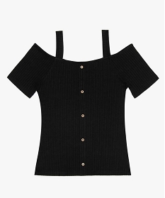 tee shirt fille a epaules denudees et maille cotelee noir tee