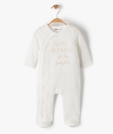 GEMO Pyjama bébé en velours avec message ouverture devant Beige