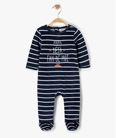 GEMO Pyjama bébé en velours avec inscription sur lavant Bleu