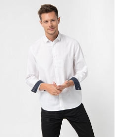 chemise homme en maille texturee blanc chemise manches longuesC835601_1