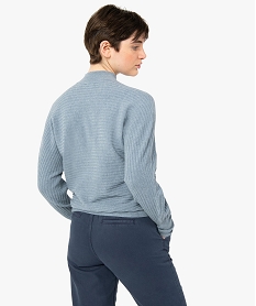 pull femme en maille cotelee horizontale a col montant bleu pullsC891501_3