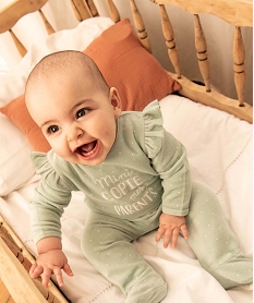 GEMO Pyjama bébé fille en velours à pois avec volants sur les épaules Vert