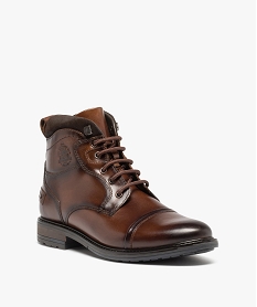 boots homme dessus en cuir uni a zip et a lacets marron chineD974101_2