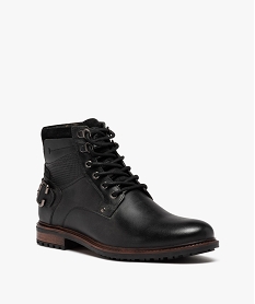 boots homme dessus en cuir uni a lacets et bride a boucle arriere noir vif bottes et bootsD976601_2