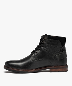 boots homme dessus en cuir uni a lacets et bride a boucle arriere noir vif bottes et bootsD976601_3