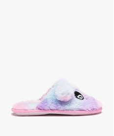 GEMO Chaussons fille mules plates à poils doux tête de panda Violet