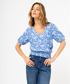 GEMO Tee-shirt à manches courtes imprimé en maille ajourée femme Bleu