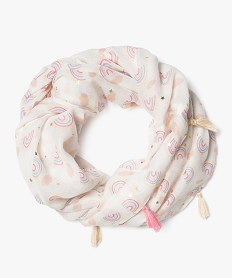 GEMO Foulard forme snood imprimé arc-en-ciel avec pompons fille Blanc