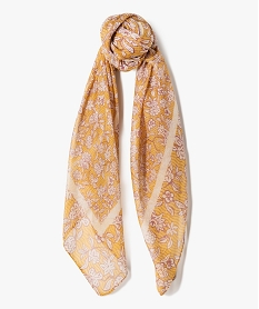 GEMO Foulard carré en voile fleuri femme Jaune