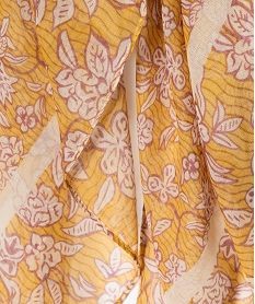 foulard carre en voile fleuri femme jaune foulardsE414501_2