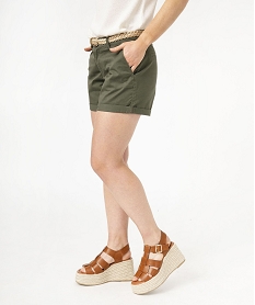 short chino en stretch avec ceinture tressee doree femme vert shortsE583701_1