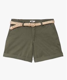 short chino en stretch avec ceinture tressee doree femme vert shortsE583701_4