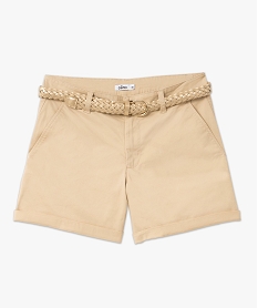 short chino en stretch avec ceinture tressee doree femme beige shortsE583801_4