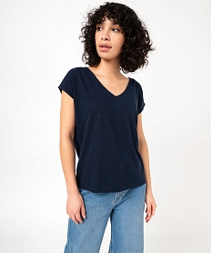tee-shrit manches courtes loose en lin femme bleu t-shirts manches courtesE638601_2