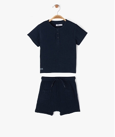 ensemble short tee-shirt en gaze de coton bebe garcon bleu shortsE661301_1
