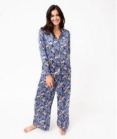 GEMO Pyjama en satin femme : chemise et pantalon Bleu