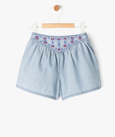 GEMO Short ample en toile avec ceinture brodée bébé fille Bleu