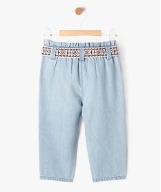 pantalon en coton leger avec ceinture brodee bebe fille bleu pantalonsE872001_4