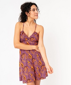 robe courte imprimee a fines bretelles femme violetE881801_1