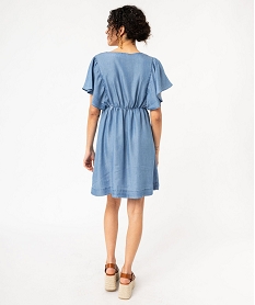 robe a manches courtes et col v en lyocell femme bleuE882001_3