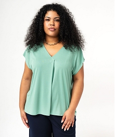tee-shirt a manches courtes a double col v femme grande taille vert t-shirts manches courtesE884601_4