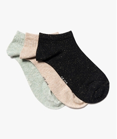 GEMO Chaussettes ultra courtes à côtes pailletées femme (lot de 3) Noir