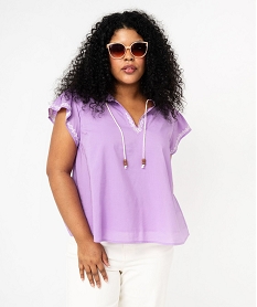 blouse grande taille a manches courtes et broderies ethniques femme violet chemisiers et blousesE897401_1