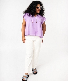 blouse grande taille a manches courtes et broderies ethniques femme violet chemisiers et blousesE897401_4