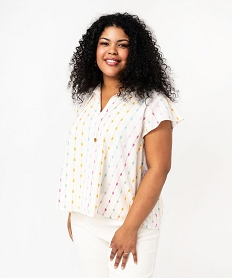 blouse grande taille a manches courtes en voile brode femme blanc chemisiers et blousesE906401_2