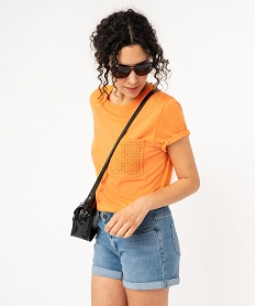 tee-shirt manches courtes en modal a poche crochetee femme orange t-shirts manches courtesE906801_1