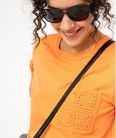 tee-shirt manches courtes en modal a poche crochetee femme orange t-shirts manches courtesE906801_2