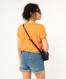 tee-shirt manches courtes en modal a poche crochetee femme orange t-shirts manches courtesE906801_3