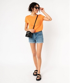 tee-shirt manches courtes en modal a poche crochetee femme orange t-shirts manches courtesE906801_4