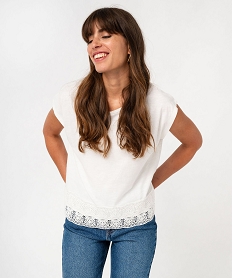 GEMO Tee-shirt sans manches loose avec bas en dentelle femme Beige