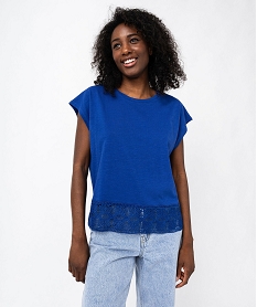 GEMO Tee-shirt sans manches loose avec bas en dentelle femme Bleu