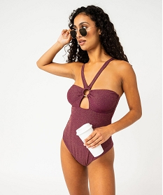 GEMO Maillot de bain une pièce bandeau à bretelles multipositions femme Violet