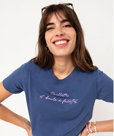 tee-shirt manches courtes en coton a message femme bleu t-shirts manches courtesF031001_4