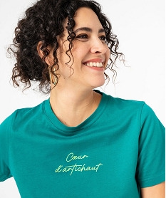 tee-shirt manches courtes en coton a message femme vert t-shirts manches courtesF031101_2