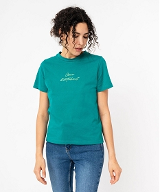 tee-shirt manches courtes en coton a message femme vert t-shirts manches courtesF031101_4