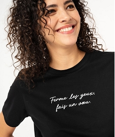 tee-shirt manches courtes en coton a message femme noir t-shirts manches courtesF031201_2
