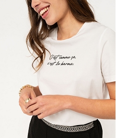 tee-shirt manches courtes en coton a message femme blanc t-shirts manches courtesF031301_2