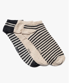 chaussettes ultra courtes rayees et pailletees femme (lot de 3) beige standard chaussettesF033101_1