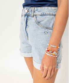 short en jean coupe ample avec motifs brodes femme gris shortsF044501_2