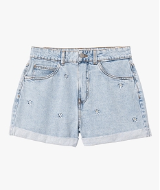 short en jean coupe ample avec motifs brodes femme gris shortsF044501_4