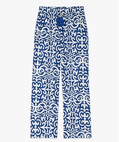 pantalon large imprime avec taille elastique femme bleu pantalonsF045001_4
